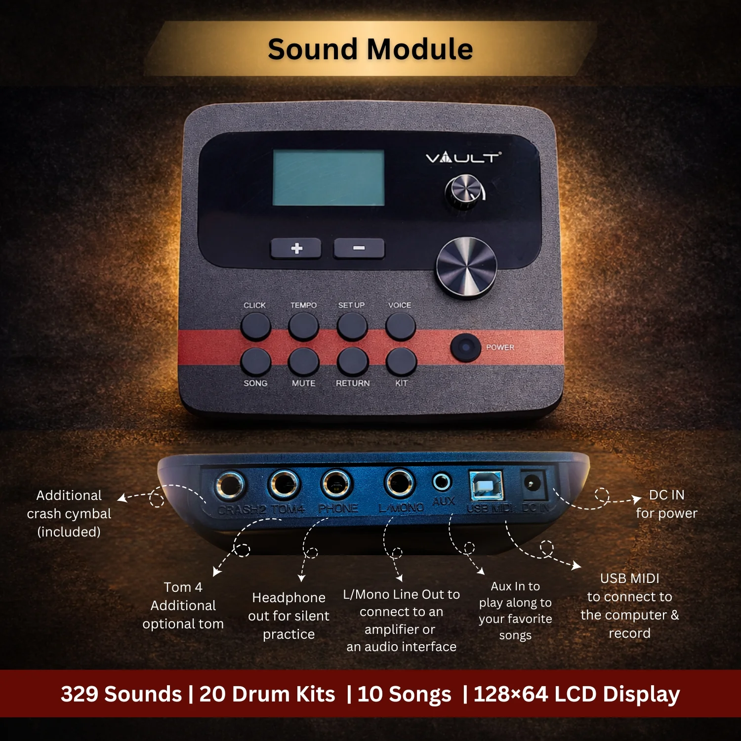Vault Impact Fusion Electronic Drum Kit with Dual Zone Mesh Pads, Dual Zone Cymbals and Advanced Module with 300+ Sounds - Image 3