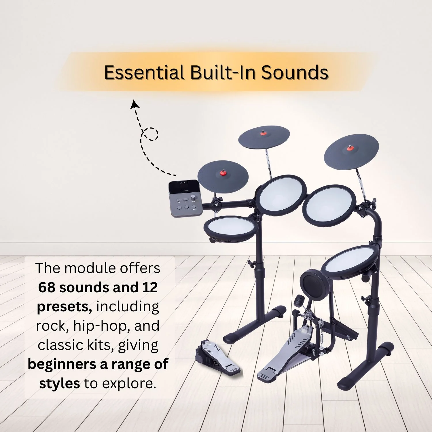 Vault Impact Junior Electronic Drum Kit for Kids with All-Mesh Pads, USB-C Module and 60+ Built-In Sounds – Junior Sized for Kids Under 12 - Image 7