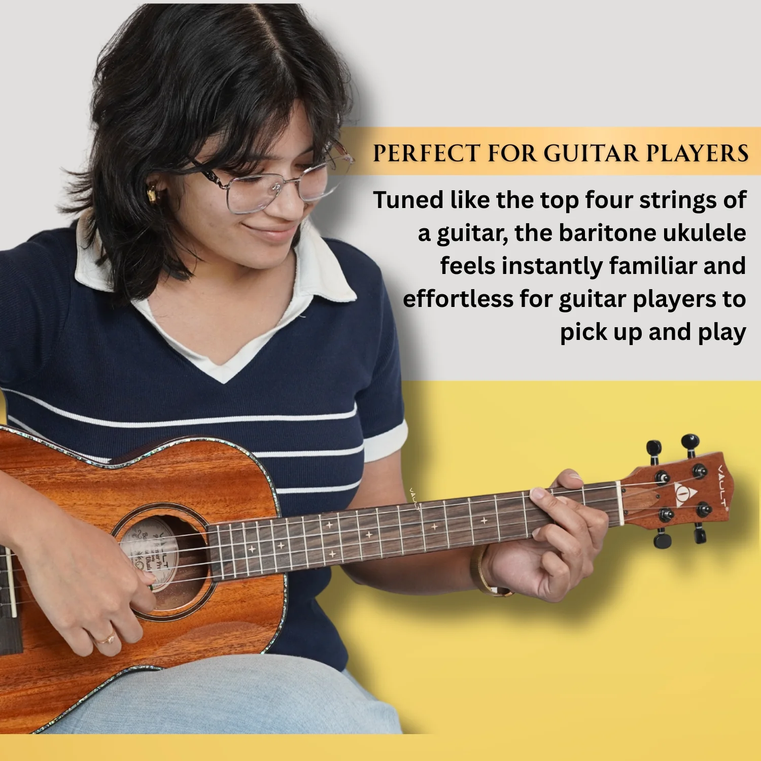 Vault Performer Pro 30" All Solid Mahogany Premium Baritone Ukulele with Gigbag - Image 6