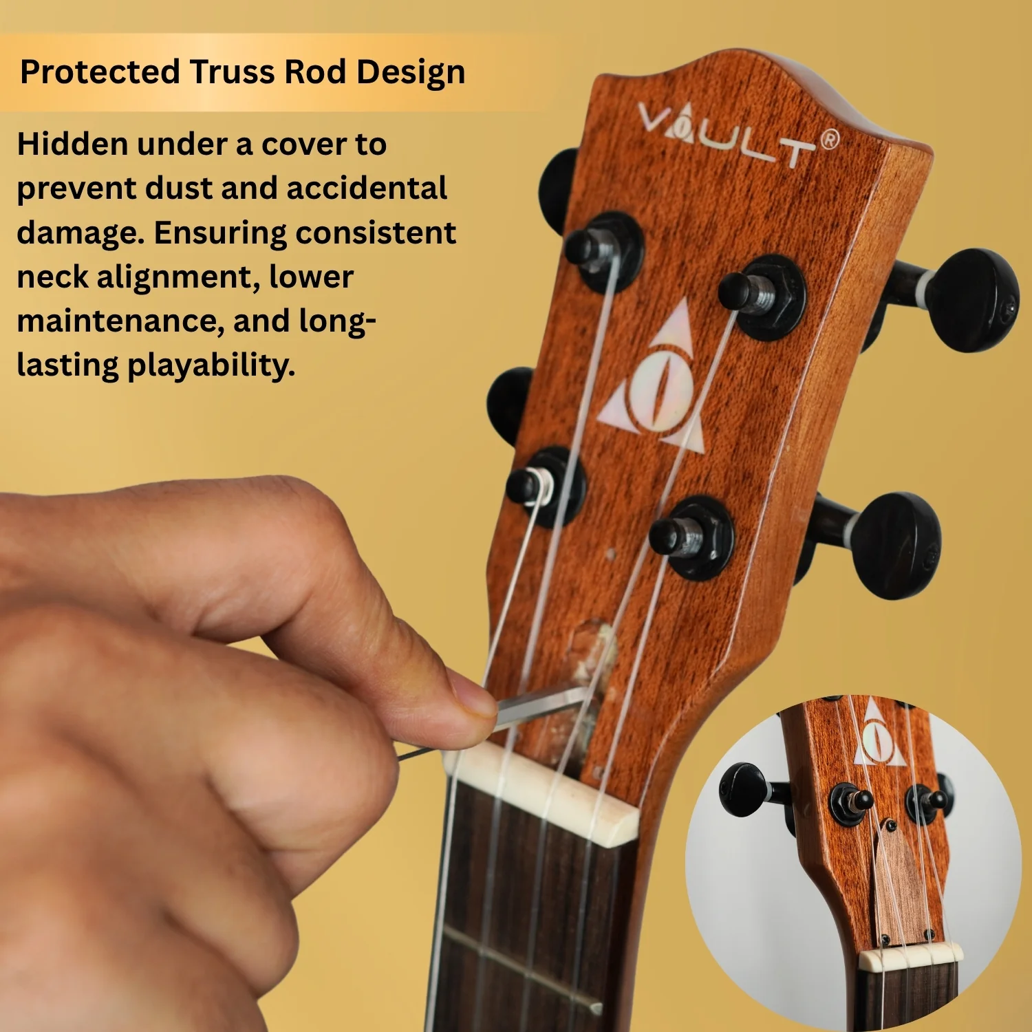 Vault Performer Pro 30" All Solid Mahogany Premium Baritone Ukulele with Gigbag - Image 9