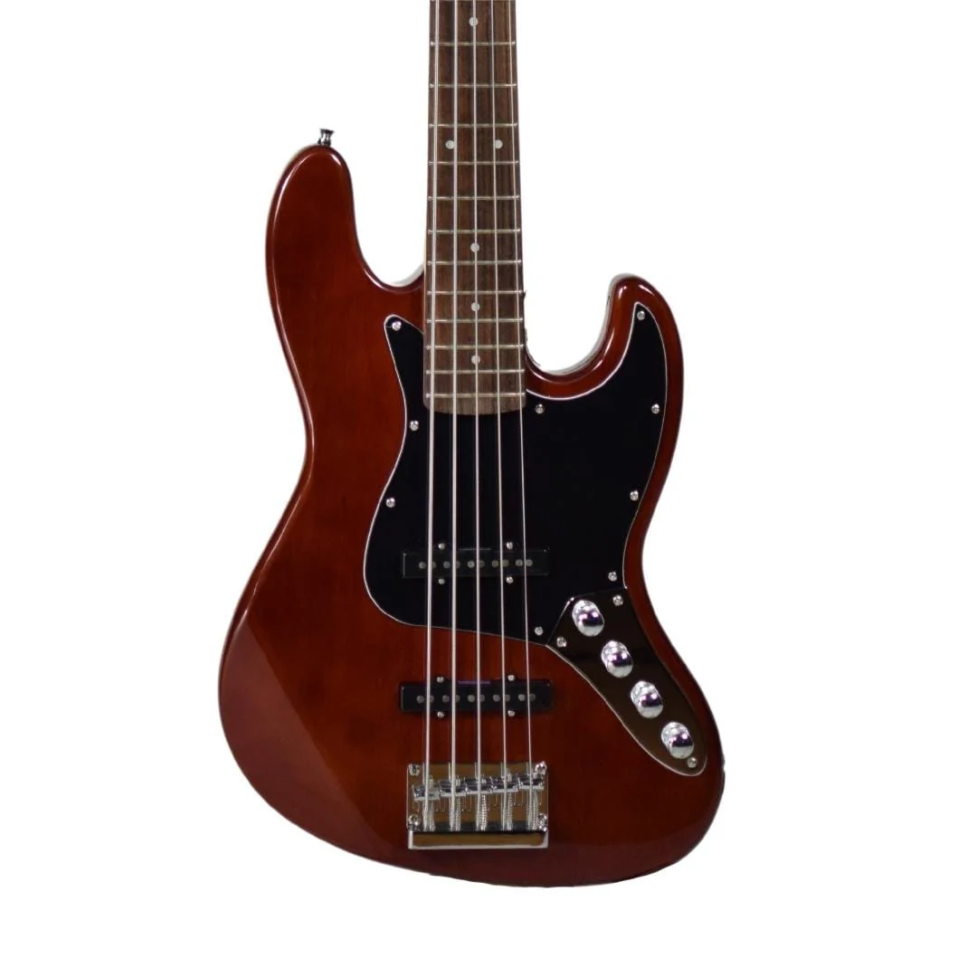 Vault Performer Pro JB5 String Electric Bass Guitar with Gigbag - High Gloss Solid Mahogany - Image 3