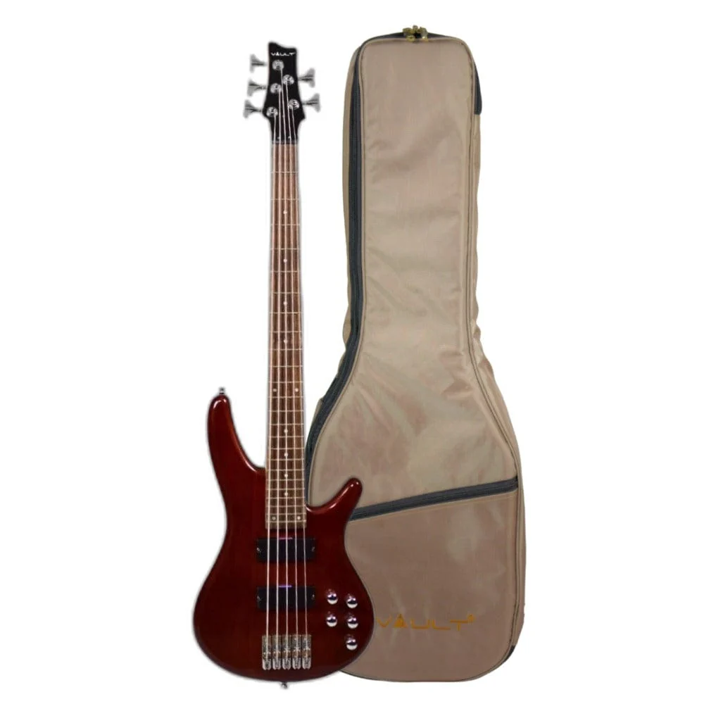 Vault Performer Pro RB4 Four String Electric Bass Guitar with Gigbag - High Gloss Solid Mahogany - Image 10