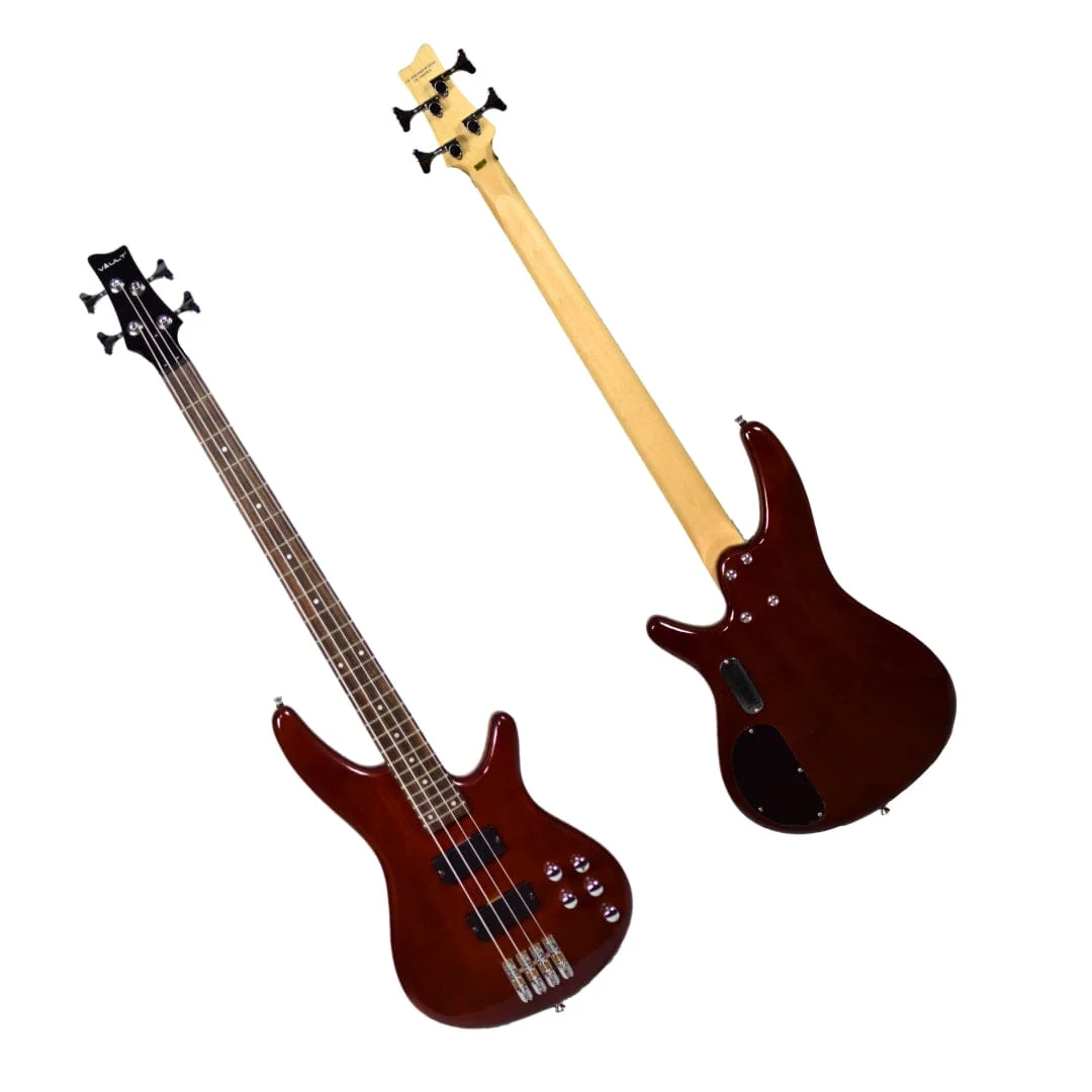 Vault Performer Pro RB4 Four String Electric Bass Guitar with Gigbag - High Gloss Solid Mahogany - Image 5