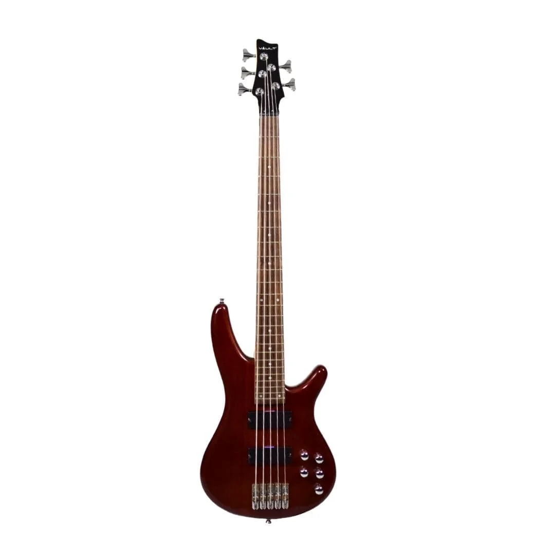 Vault Performer Pro RB5 Five String Electric Bass Guitar with Gigbag - High Gloss Solid Mahogany - Image 2