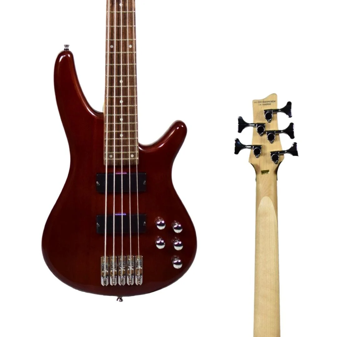 Vault Performer Pro RB5 Five String Electric Bass Guitar with Gigbag - High Gloss Solid Mahogany - Image 3