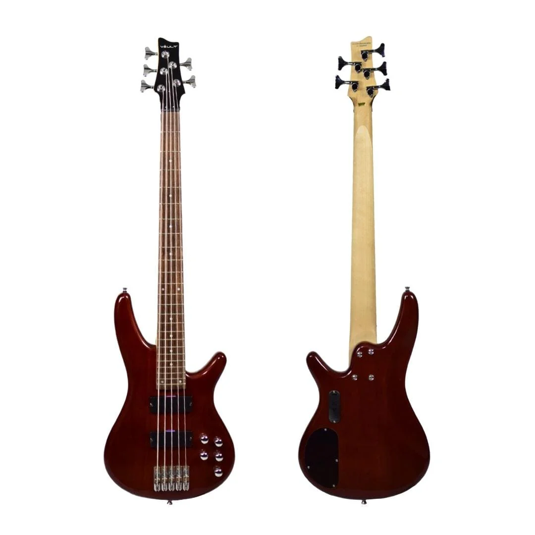 Vault Performer Pro RB5 Five String Electric Bass Guitar with Gigbag - High Gloss Solid Mahogany - Image 5