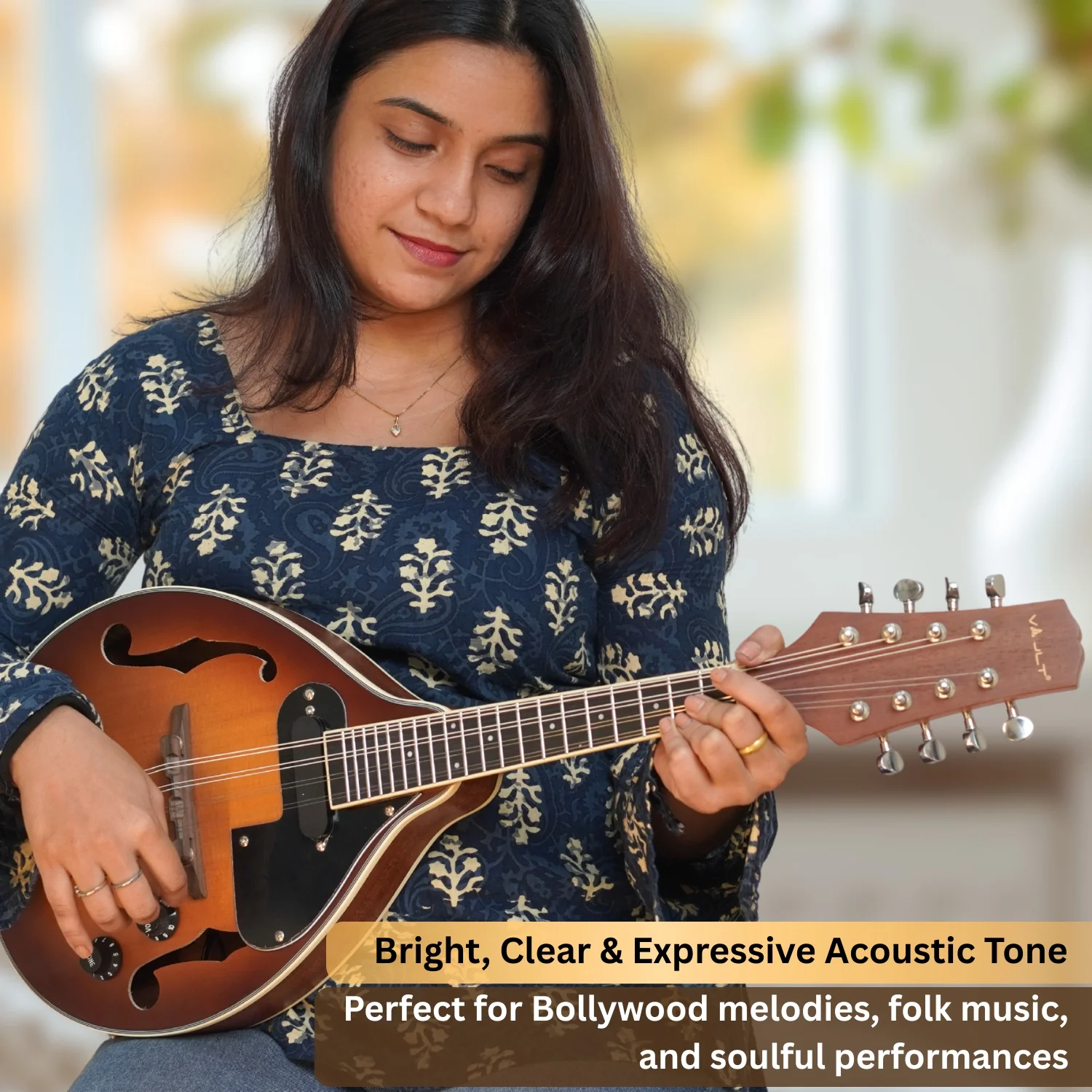 Vault Sajni A-Style Solid Spruce Top Electro-Acoustic Mandolin – Tobacco Sunburst, with EQ & Bag - Image 4