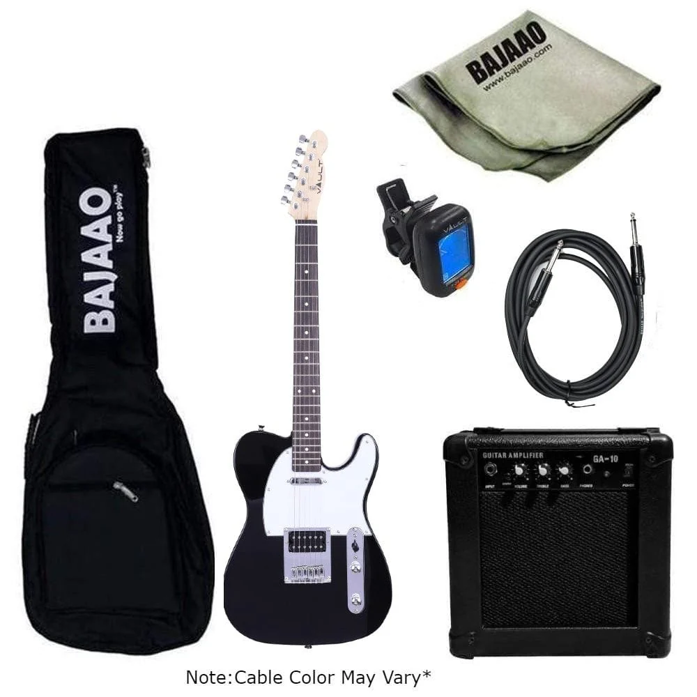Vault TL1 Tele Style Electric Guitar with Gigbag, Amplifier, Tuner, Cable, Polishing Cloth & Ebook