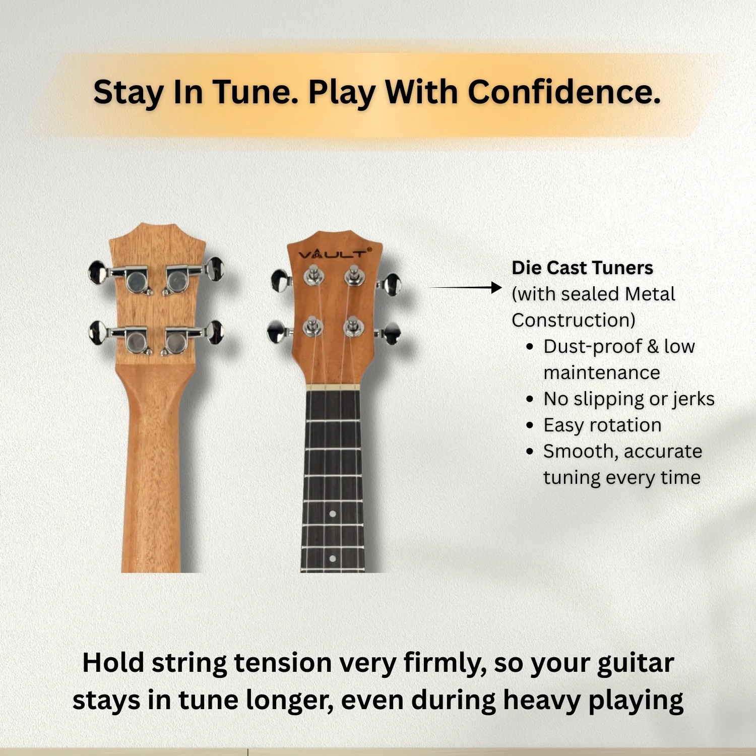 Vault UK-2000C 23-Inch Solid Mahogany Top Premium Concert Ukulele With Gigbag - Image 11