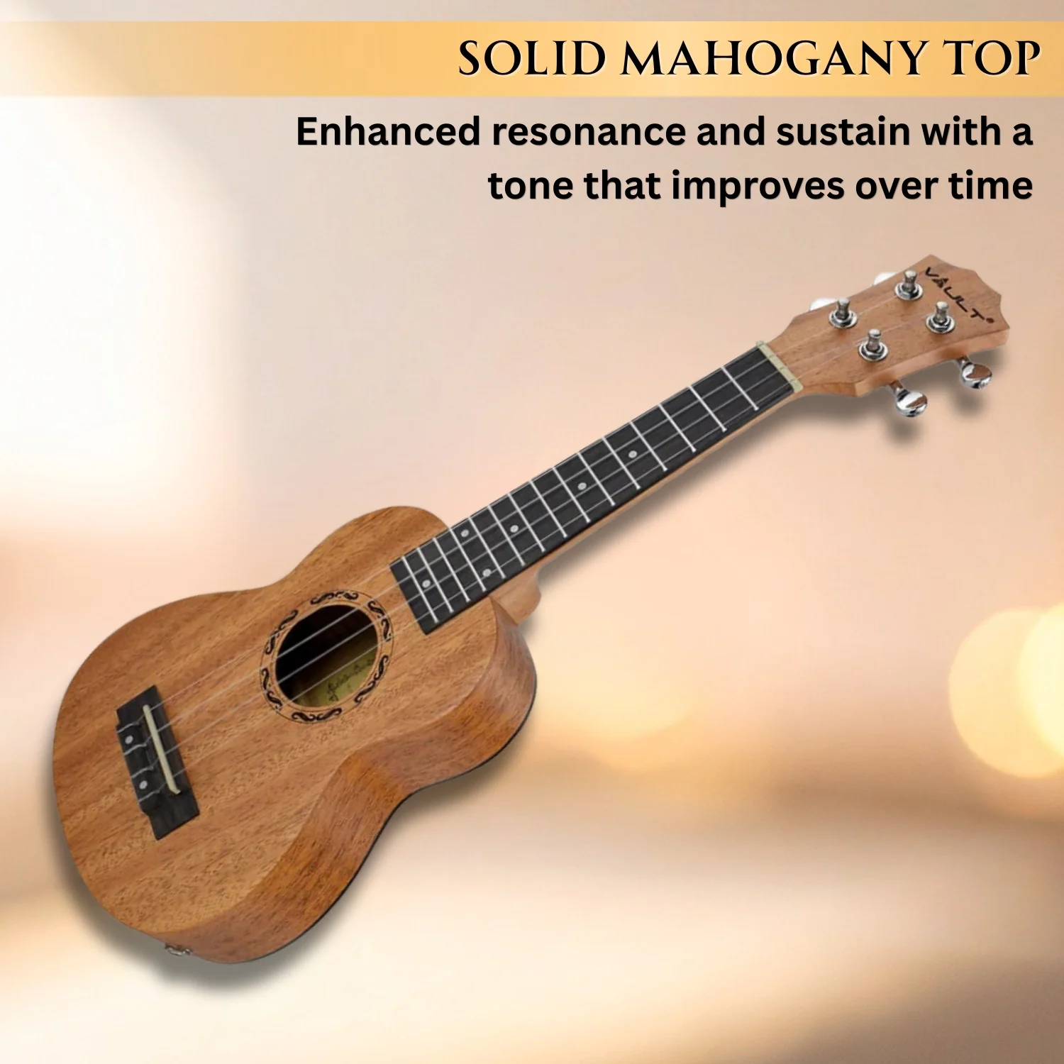 Vault UK-2000S 21-Inch Solid Mahogany Top Premium Soprano Ukulele With Gigbag - Image 12