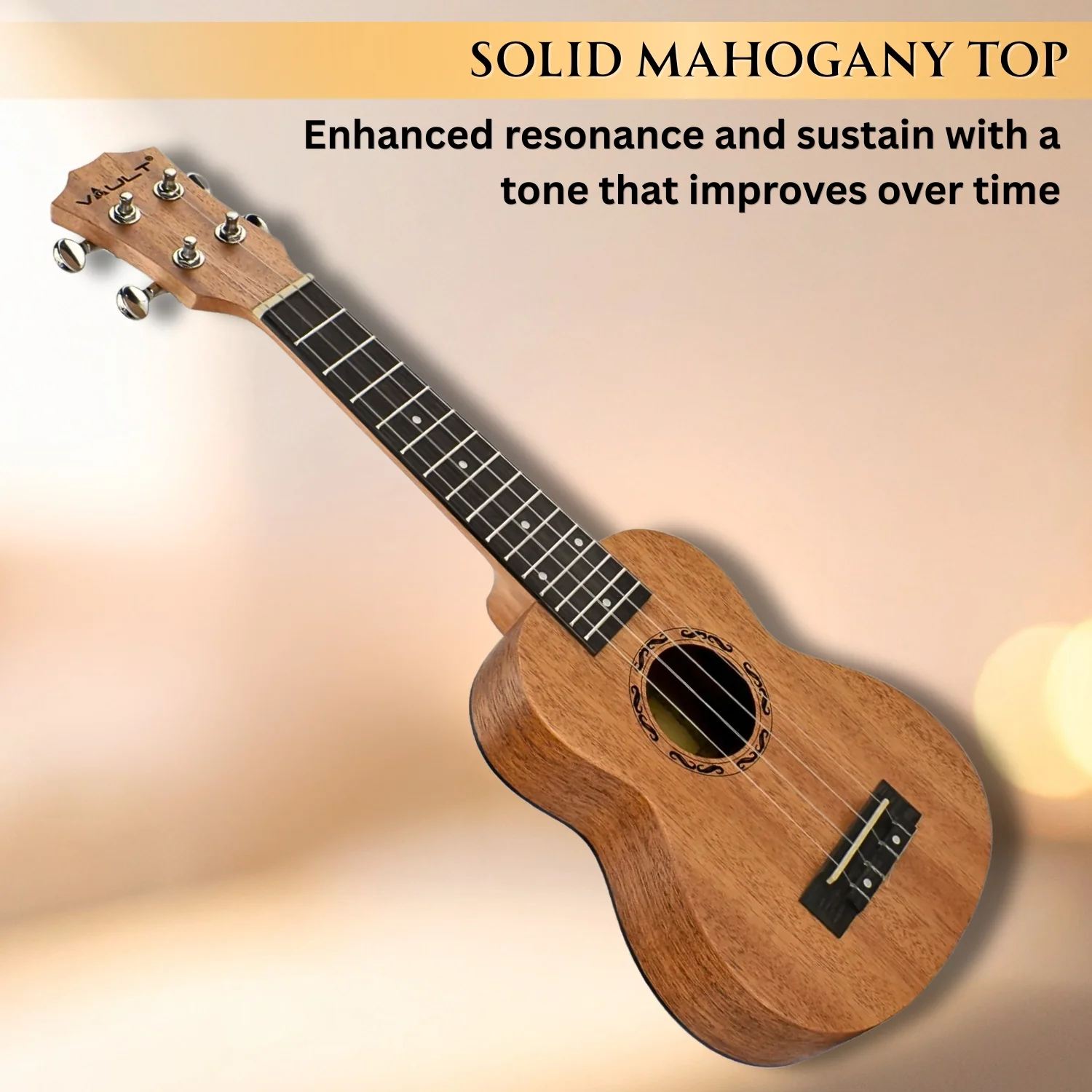 Vault UK-2000S 21-Inch Solid Mahogany Top Premium Soprano Ukulele With Gigbag - Image 8