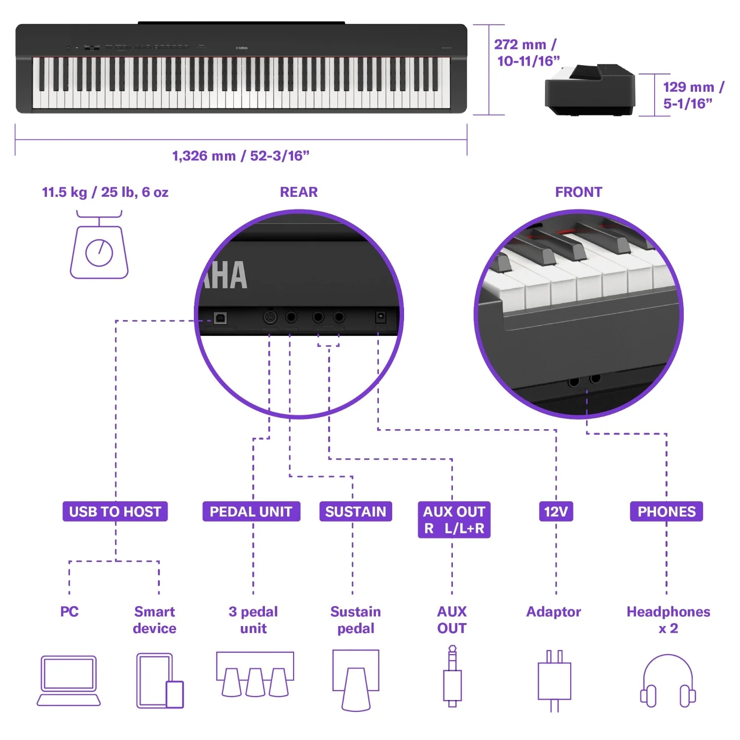 Yamaha P-225 88-Key Weighted Action Portable Digital Piano with Adaptor - Image 3